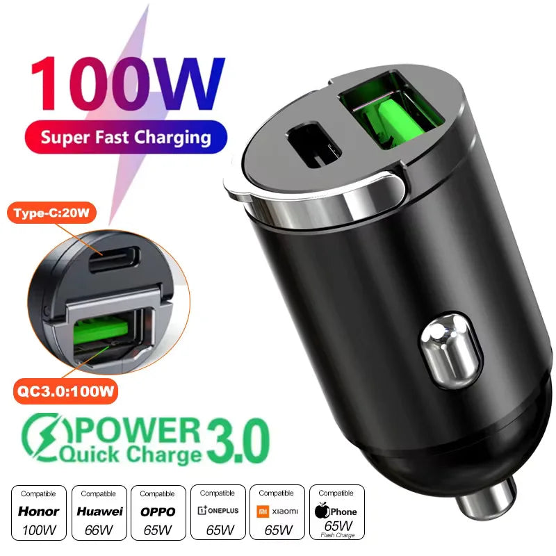 Cargador USB + tipo C de coche para móvil