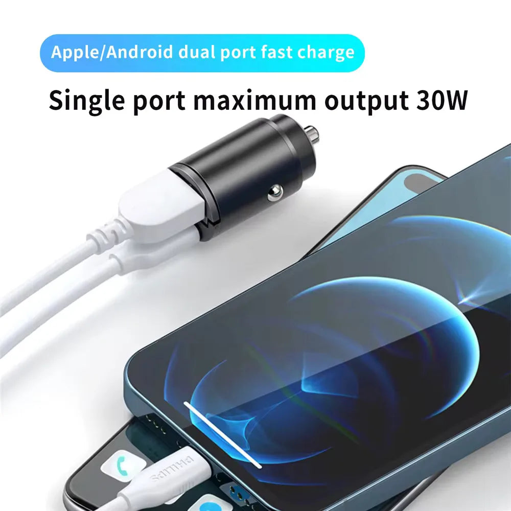 Cargador USB + tipo C de coche para móvil